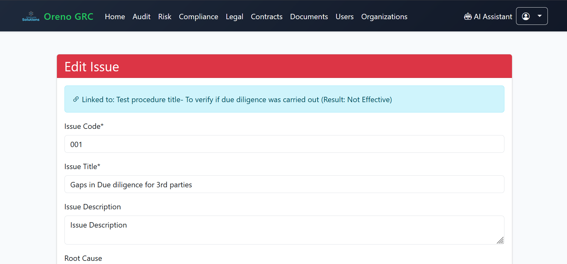 Oreno GRC - Add Issue